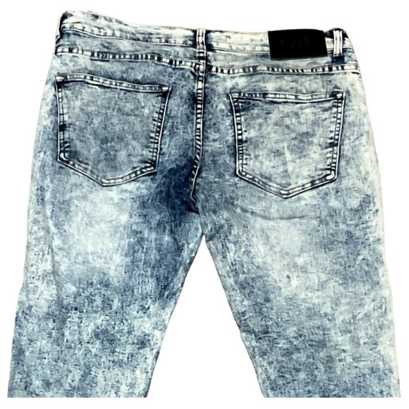 VTG Y2K REASON ACID WASH JEANS SZ 34 X 33 MOTO GRAPHIC PRINT ZIPPER POCKET MENS - Picture 8 of 8